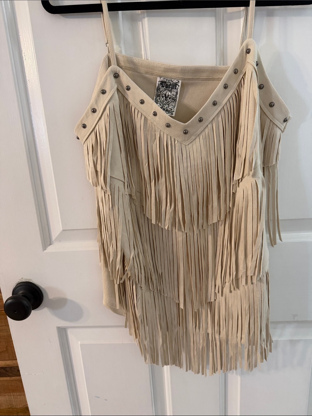 Vocal Cream Fringe Camisole with Stud Trim